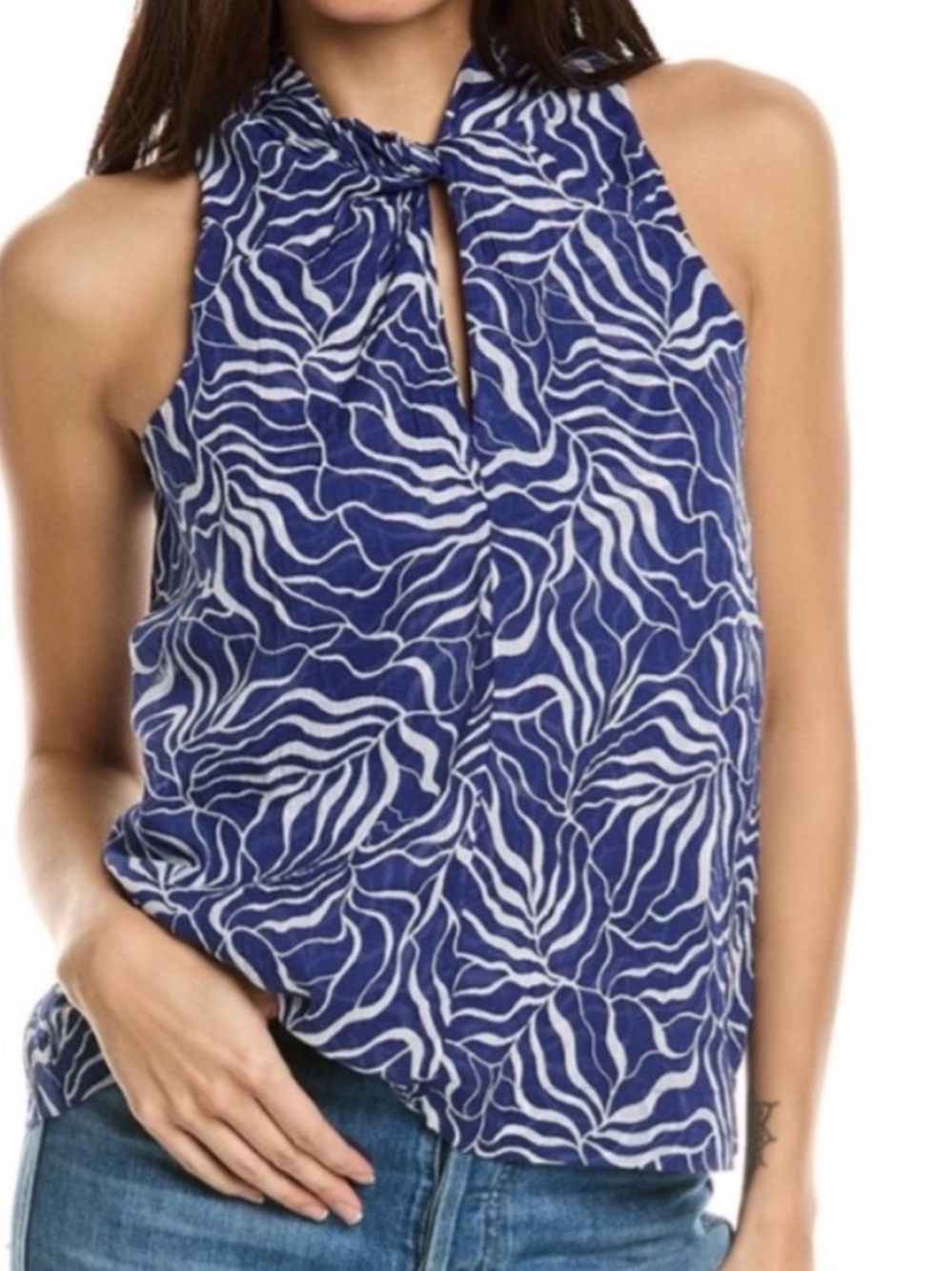 Joie XSmall Top Maraloma Vine Print Twist Neck in Clematis Blue Porcelain NWT